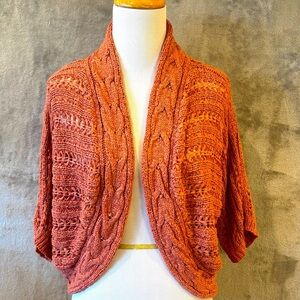 Tweeds Salmon Colored Open Knit Short Sleeve Sweater Cardigan Shrug Sz XL